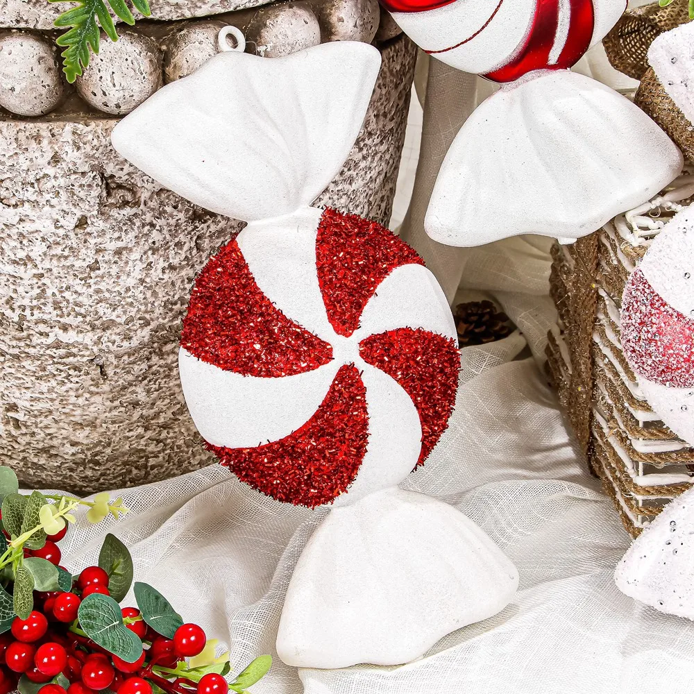 New 32cm Big Christmas Red and White Clover Candy Decoration Home Decor Atmosphere Layout Painted Candy Pendant Wedding Party