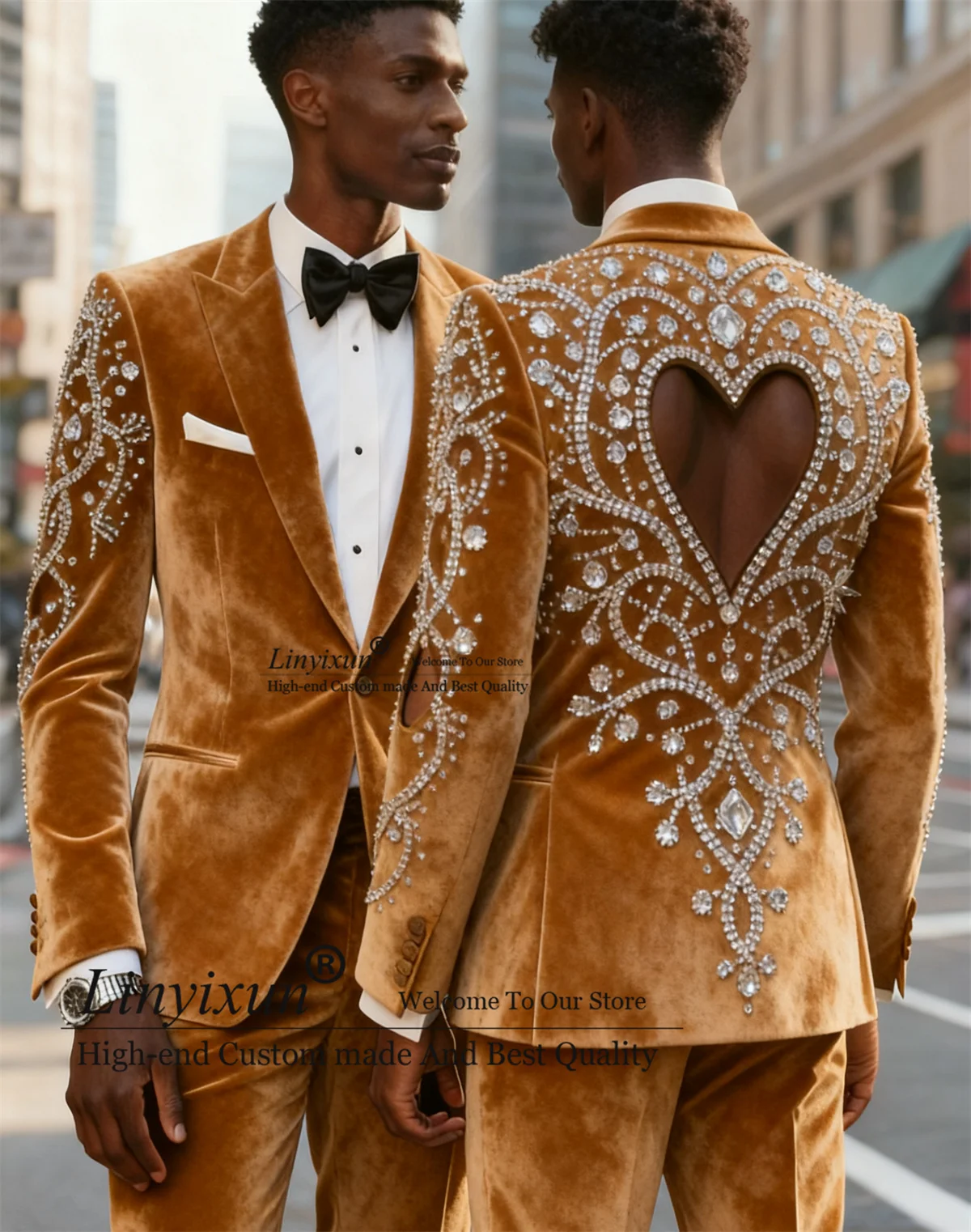 Jas Pengantin Pria Mewah Berbahan Beludru Kristal Metalik, Tuxedo Pengantin Pria Custom 2 Potong, Blazer Slim Fit untuk Pesta, Ropa Blazer