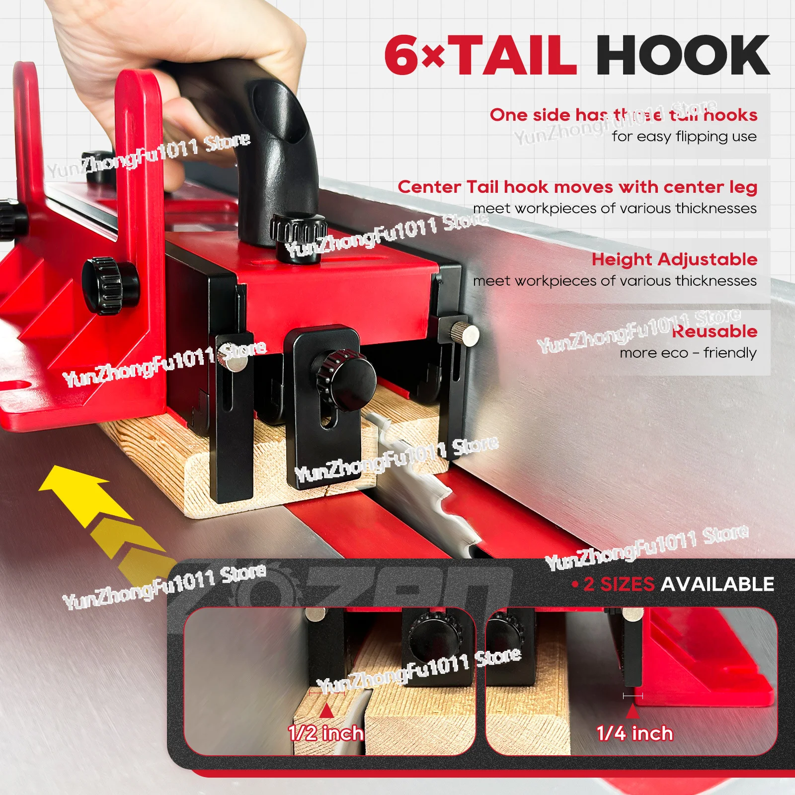 

6 Tail Hook Pusher Safe Stable for Router table Jointer Band Desktop Ejector