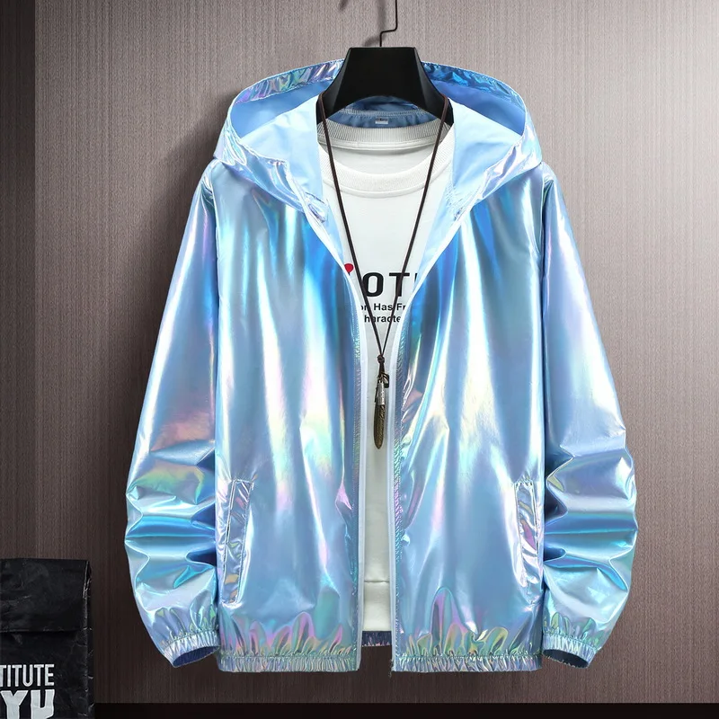 Men's Summer Colorful Reflective Sunscreen Men's Ice Silk Ultra-thin Couple Color Thin Jacket Trend Gradual Change Coat view 3