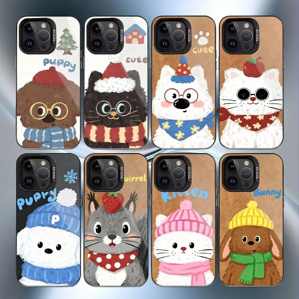 

Hand-drawn cute animal illustrations Phone Case For iPhone17, 16,15,14,13,12 Pro Max Black Candy Matte Shockproof Cover