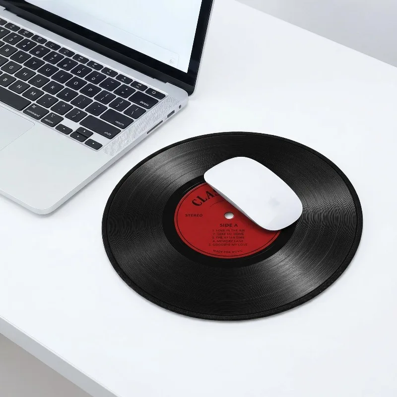 Schwarzes Vinyl-Platten-Mauspad, Verdickte Rutschfeste Gummibasis, für Büro und Zuhause
