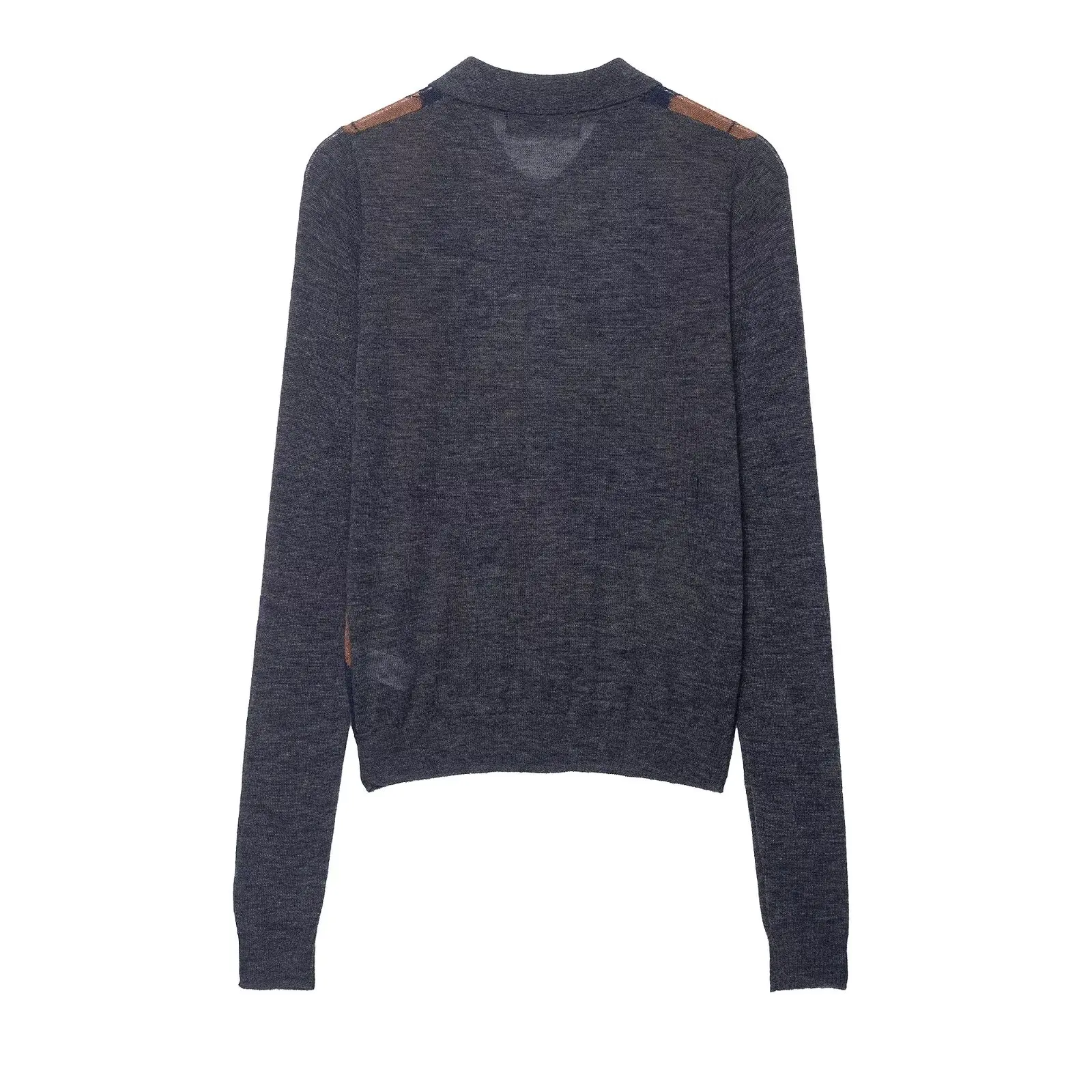 2025 Nueva llegada: suéter de punto con cuello tipo polo con estampado de diamantes para mujer para otoño/invierno, esencial informal, versátil y de moda