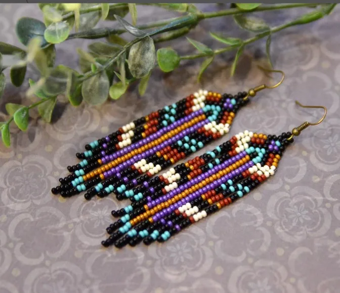 ZGMXR Women's Bohemia Alloy Earrings Original Fashion Tassel Geometric Hand-Knitted Retro Design Simple Rice Bead Jewelry