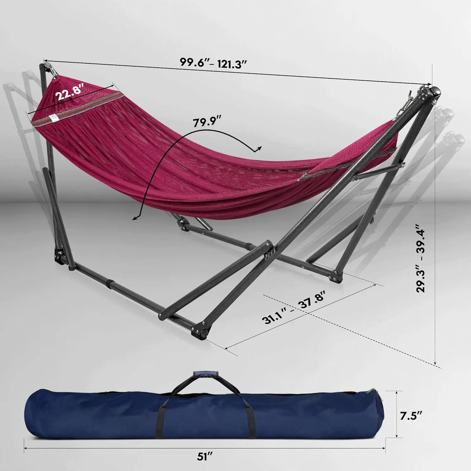 Tranquillo Double Hammock with Stand Included for 2 Persons/Foldable Hammock Stand 600 lbs Capacity Portable Case - Inhouse,