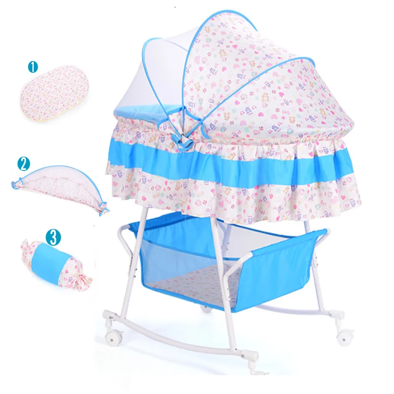 

Baby Cradle Bed Toddler Pram Baby Shaker With Mosquito Net and Mattress Wheels