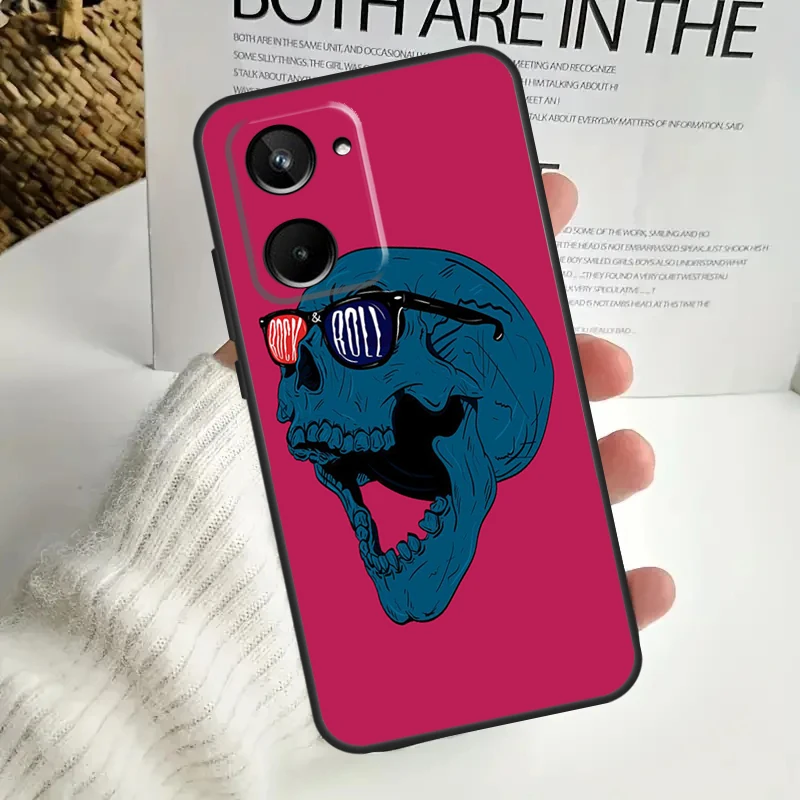 Rock and Roll Skull For Realme 12 Pro Plus 11 10 9 C67 C55 C53 C35 C33 C30 C25s C21Y C15 GT3 GT5 GT Neo 5 Case