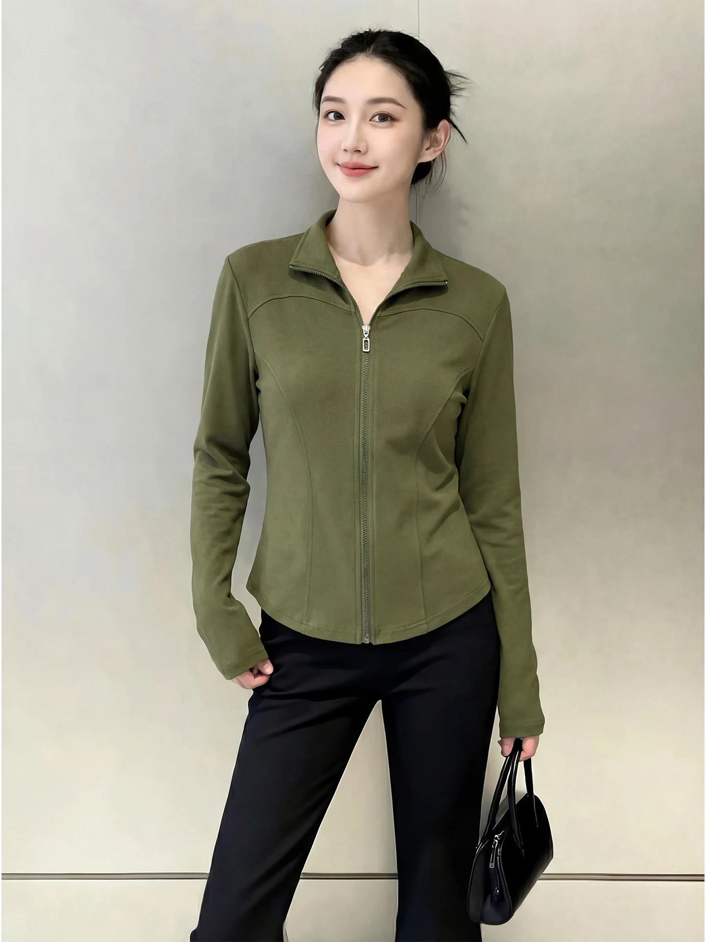 

Spring 2026 plus Size Slim Fit Zipper Long Sve Stand Collar ort T-irt Deep een Casual Wear Regular Thin