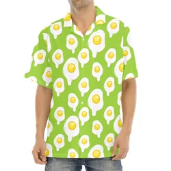 Funny Fried Egg Pattern Print Hawaiian Shirts For Men Summer Short Sleeve Holiday Beach Shirt 3d Print Mens Blouse Shirt