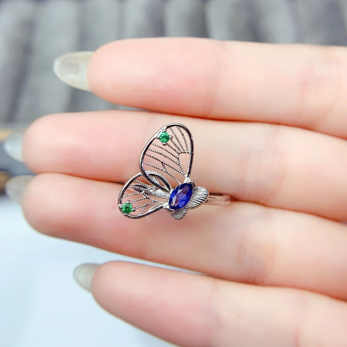 

Кольцо с натуральным сапфиром/изумрудом/танганитом 3*6 мм, стерлинговое серебро S925, дизайн крыльев, изысканные модные очаровательные свадебные украшения для женщин FS
