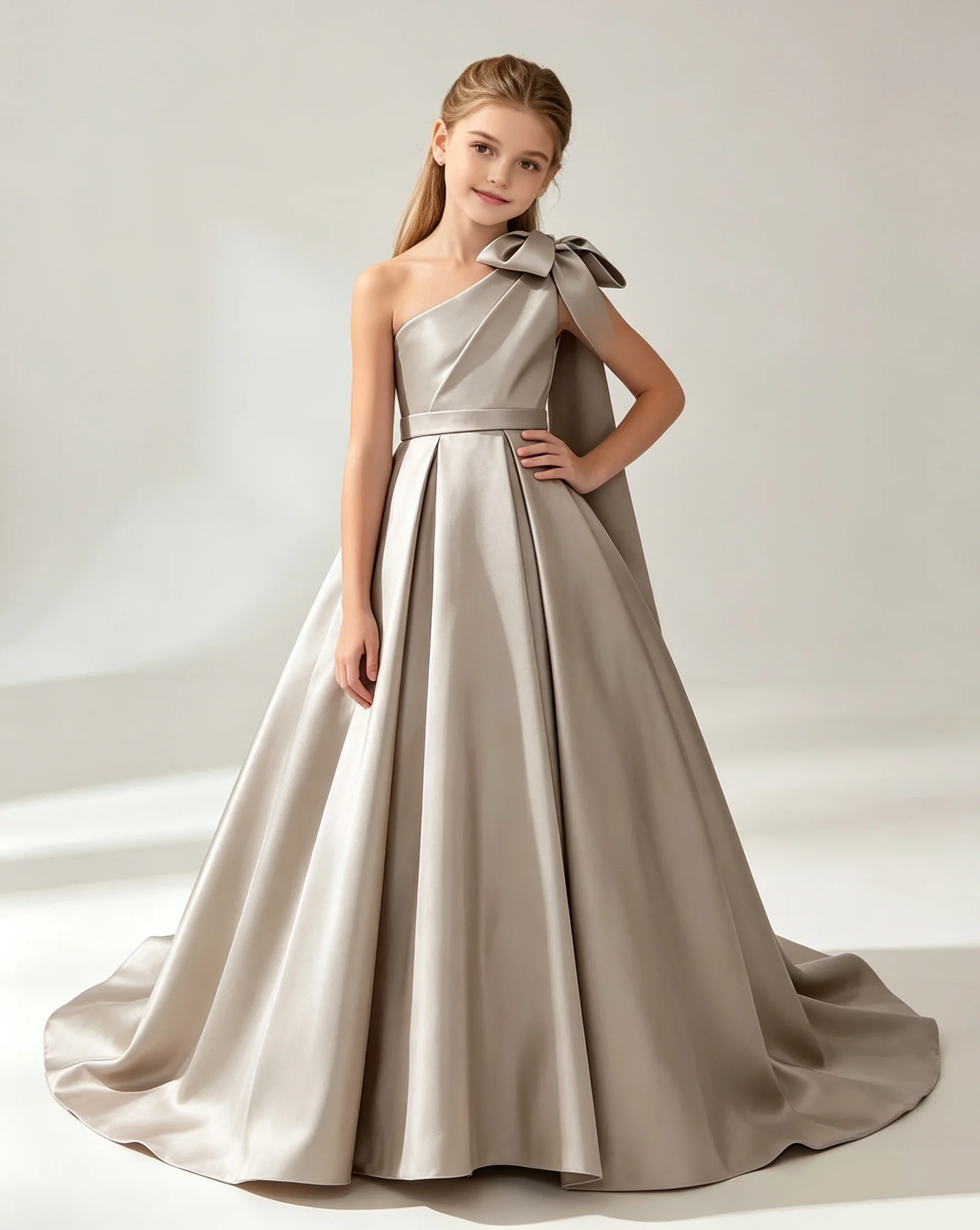 Custom Light Luxury Backless Satin Long Dress for Women Girls Wedding Guest Gown Birthday Party Pageant Big Bow Elegant Ball Gow