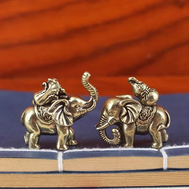 ⑧ Lucky Elephant Small Ornaments Brass Blessing Elephants Miniature Figurines Antique Animal Statue Craft Decor