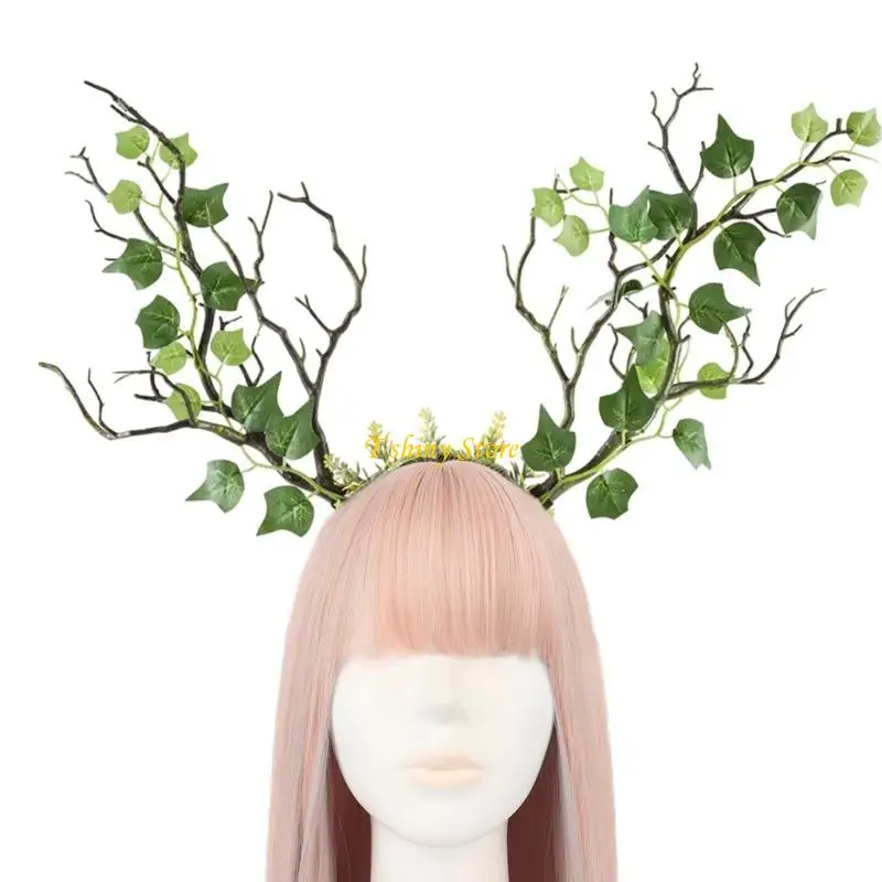 N58f Elegante foglia naturale a fascia naturale con dettaglio corna per le feste per donne accessori e decorazioni