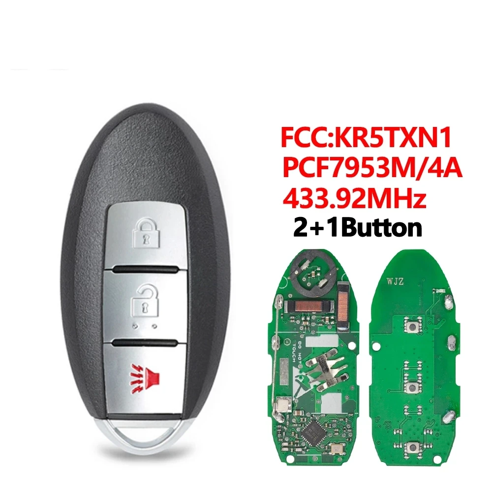 XNRKEY FCC:KR5TXN1 Remote Control Car Key for Nisan Rogue Kicks S Sport 2018 2019 2020 PCF7953/4A Chip 433.92MHz Keyless Go