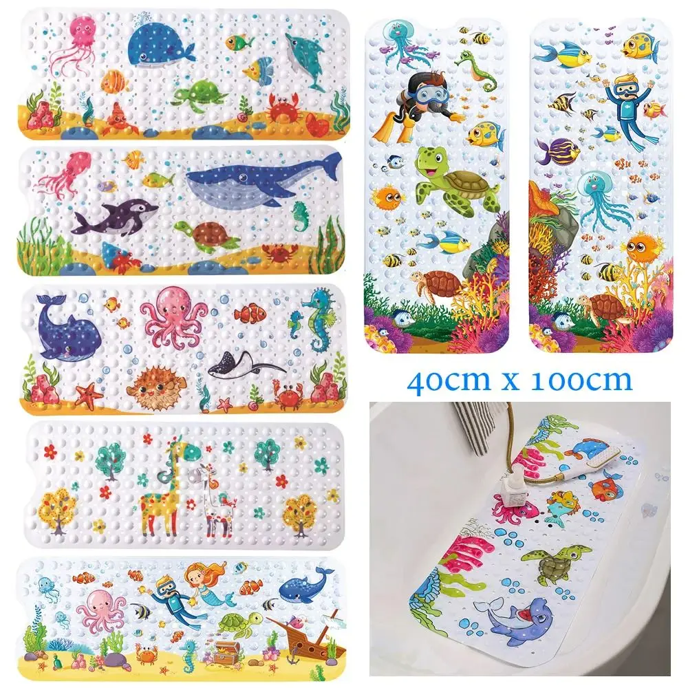 Large Cute Cartoon PVC Bath Mat Anti-Slip Shower Bathtub Mats With Sucker Soft Massage Pad Kid's Elder Bathroom Carpet Rug