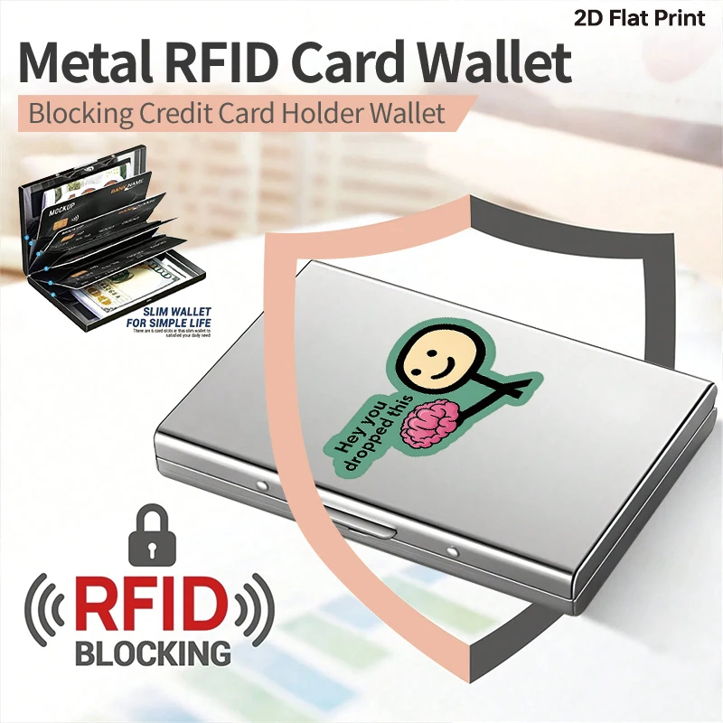 

Кошелек для кредитных карт из высококачественной нержавеющей стали с рисунком розового мозга и надписью, практичный и эстетичный подарок