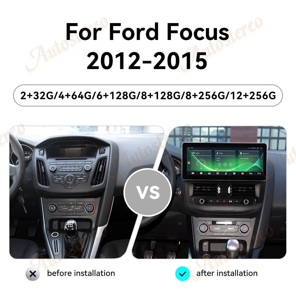 12.3 Inch Android For Ford Focus 2012-2015 Android auto Car Player Radio GPS Multimedia Navigation BT Wireless Carplay Auto
