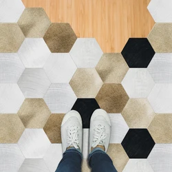 Gold Black White Marble Hexagon Tiles Floor Wall Stickers Kitchen Bathroom Home Decor Peel & Stick Twill Surface Art Wall Decals