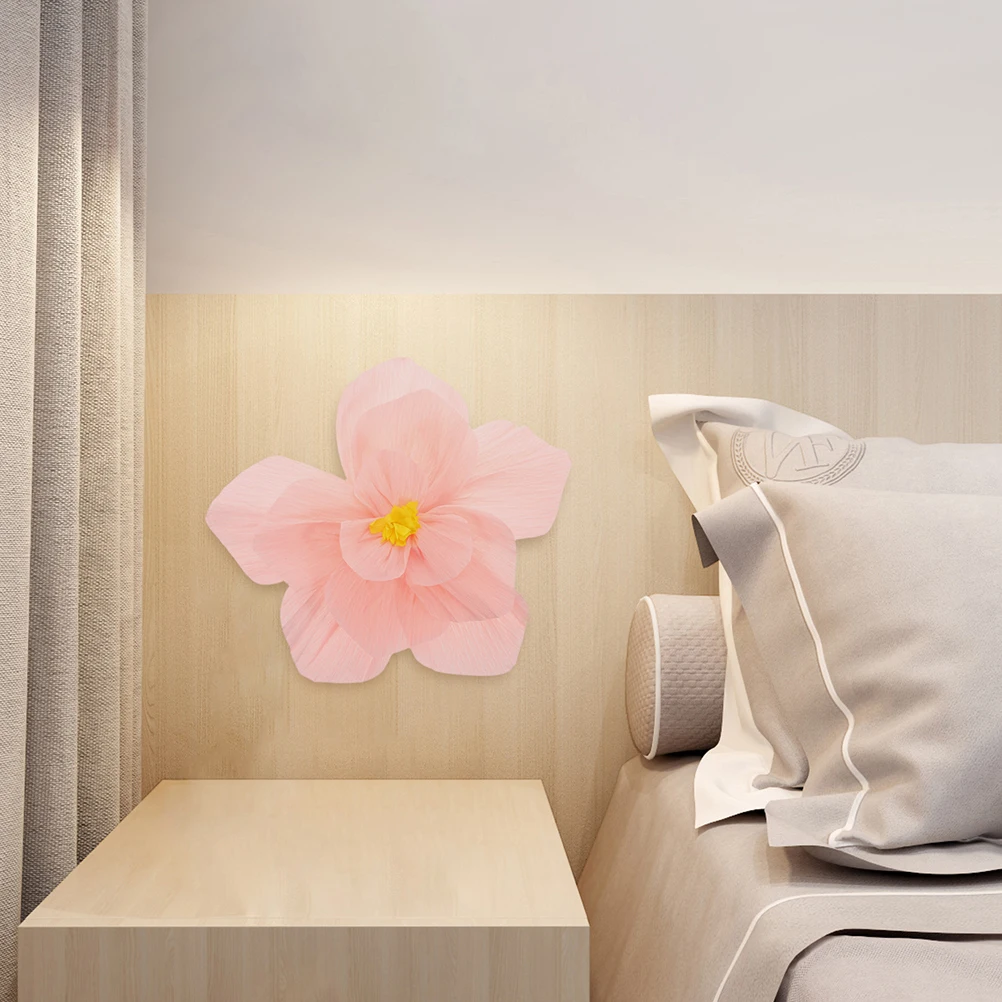 

2pcs 3D Crepe Paper Flowers Room Decor Bedroom Wall Decals Wrinkle Stick Pink Peel Toddler Background Wall Flower Wallpaper