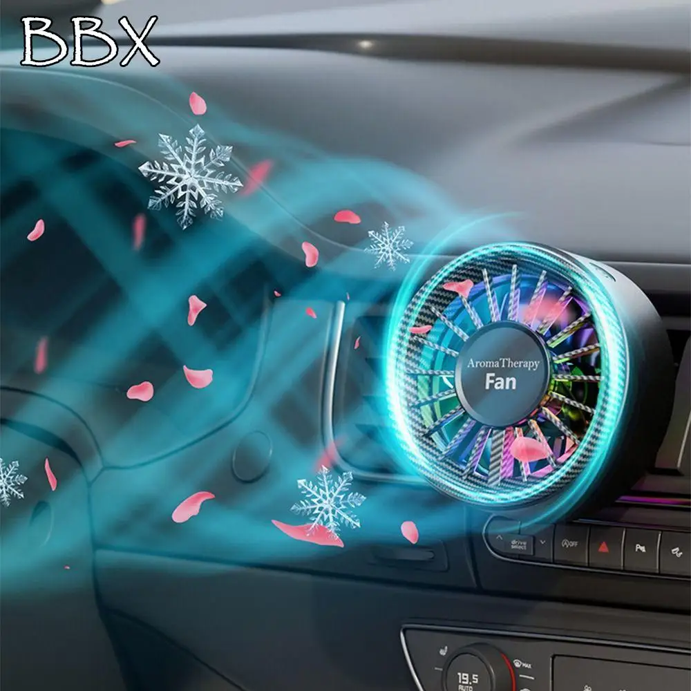 

3 IN 1 Car Atmosphere Fan Stereoscopic Rotation 3 Speeds Adjustable Car Outlet Fan LED Atmosphere Light USB