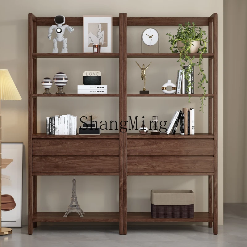 

HJ new modern home walnut study display cabinet home simple floor rack