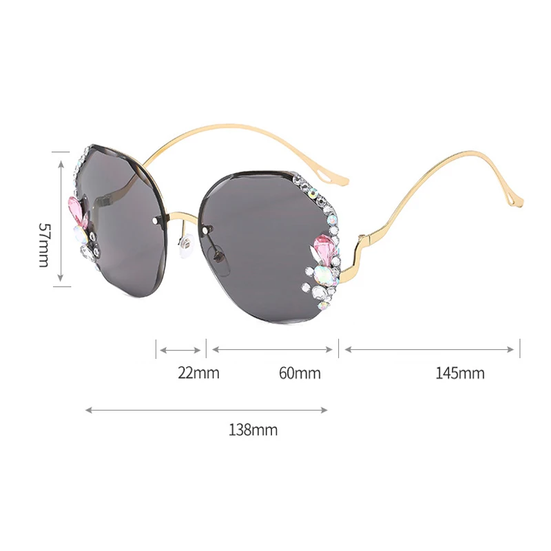 Women\'s New Diamond-encrusted Sunglasses Rimless Cut Edge Sunglasses Big Face Slimming Sunglasses