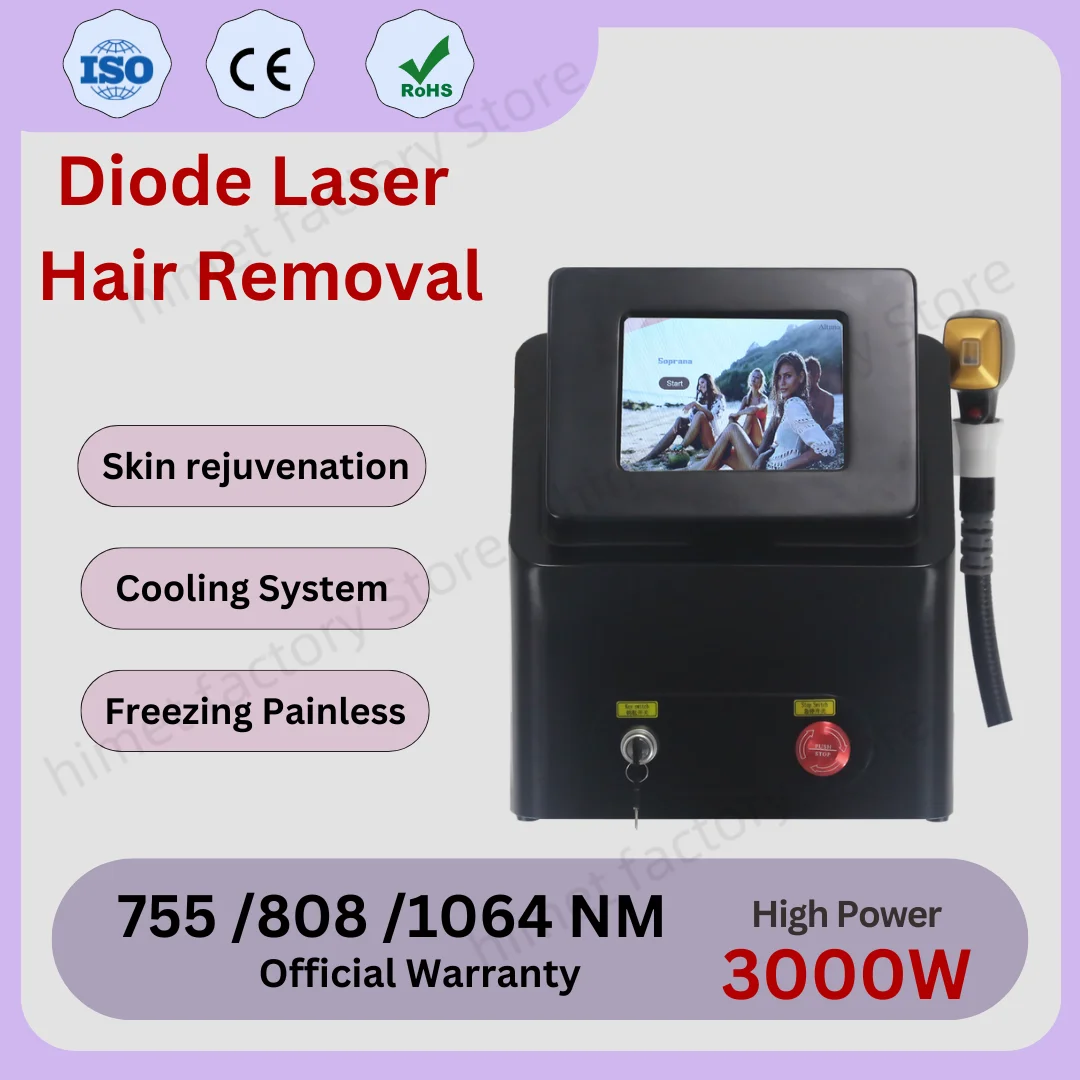 Professional 808nm Diode Laser Remove Hair Machine Skin Rejuvenation Ice Titanium Painless Permanent Hair Removal Device