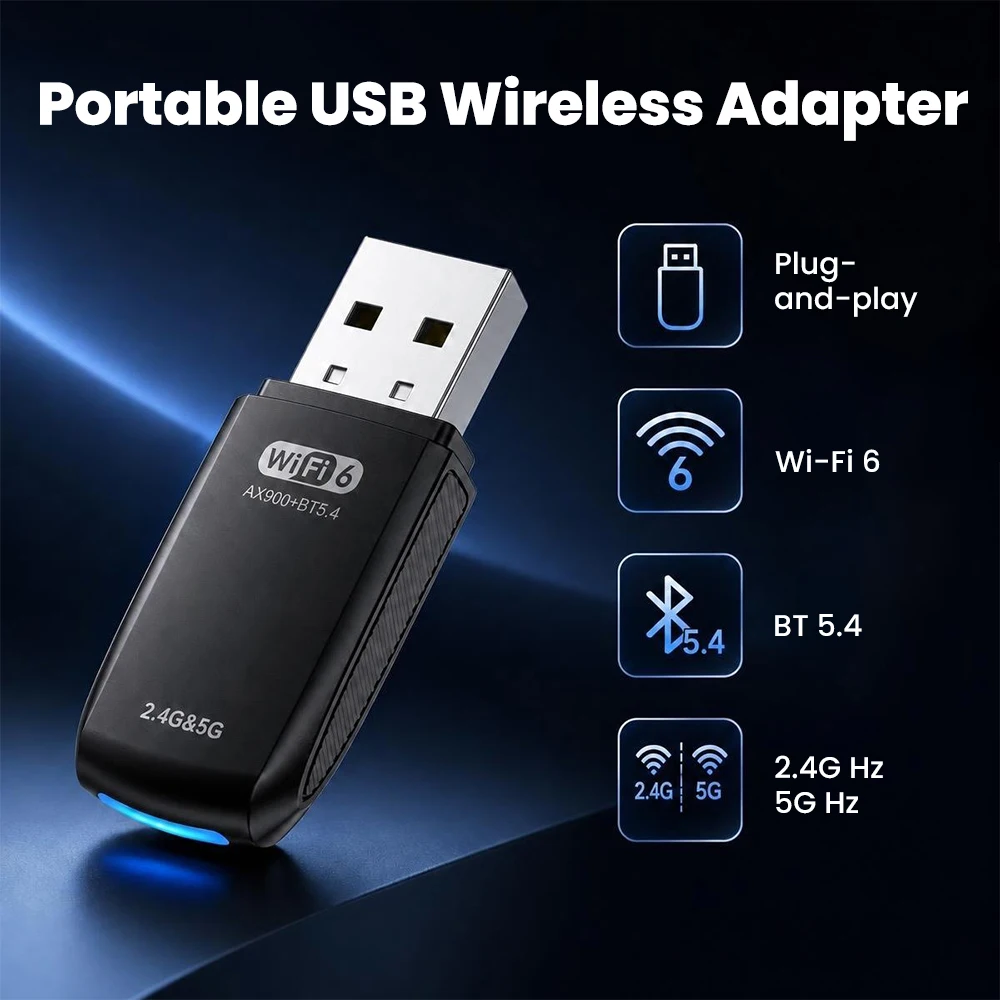 USB 2.4G+5G DriverFree Dual Band AX900M Wireless Bluetooth Network Card WiFi6 2.4G 300Mbps+5G 600Mbps Dual Frequency Transceiver