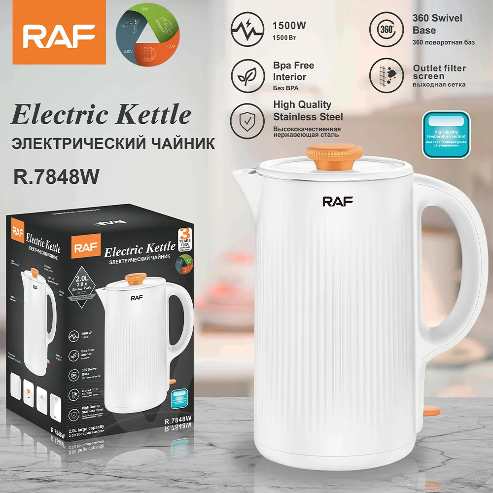 

RAF Cross-border European New Electric Kettle Household Quick Boiling Water Food Grade Stainless Steel Kettle 2L