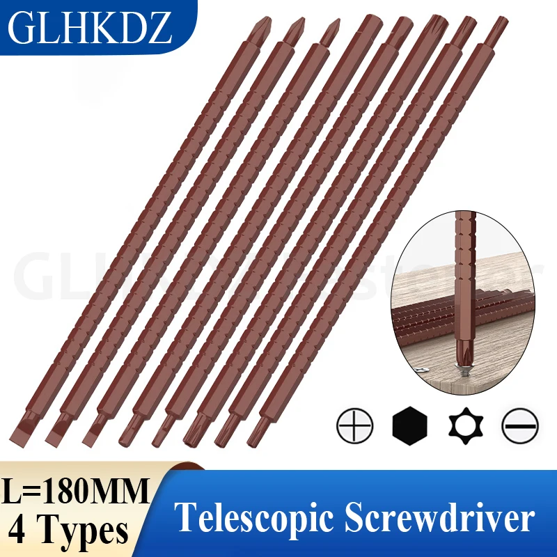 

180mm Telescopic Screwdriver Double Headed Screwdriver Magnetic Double-end Screwdriver Cross/Slotted/Torx/Hex Telescopic Labor