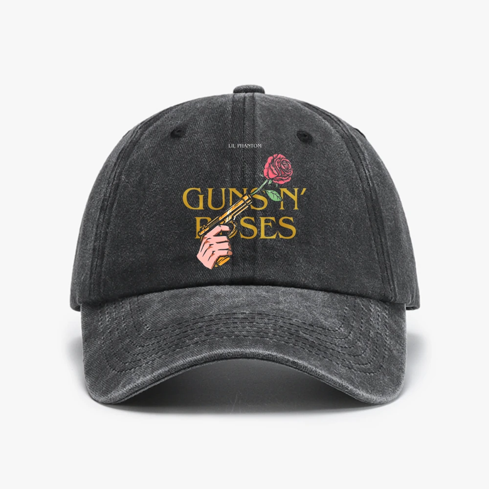 

Guns and roses print Soft top denim baseball hat fashion Vintage Washed denim hat outdoor casual unisex adjustable hats