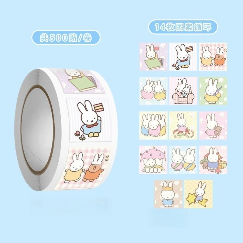 500 New Cute Miffy Stickers Cartoon High-looking Anime Cute Rabbit Roll Stickers Ins Style Kawaii Friend Decoration Gifts view 3