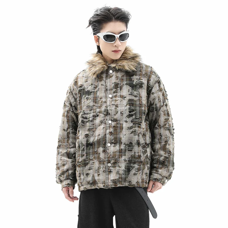 PFNW American Cleanfit Uitneembare Bontkraag Parka Jas Heren Winter Verdikte Camouflage Plaid Katoen gewatteerde Jas Nieuwe CPG2185