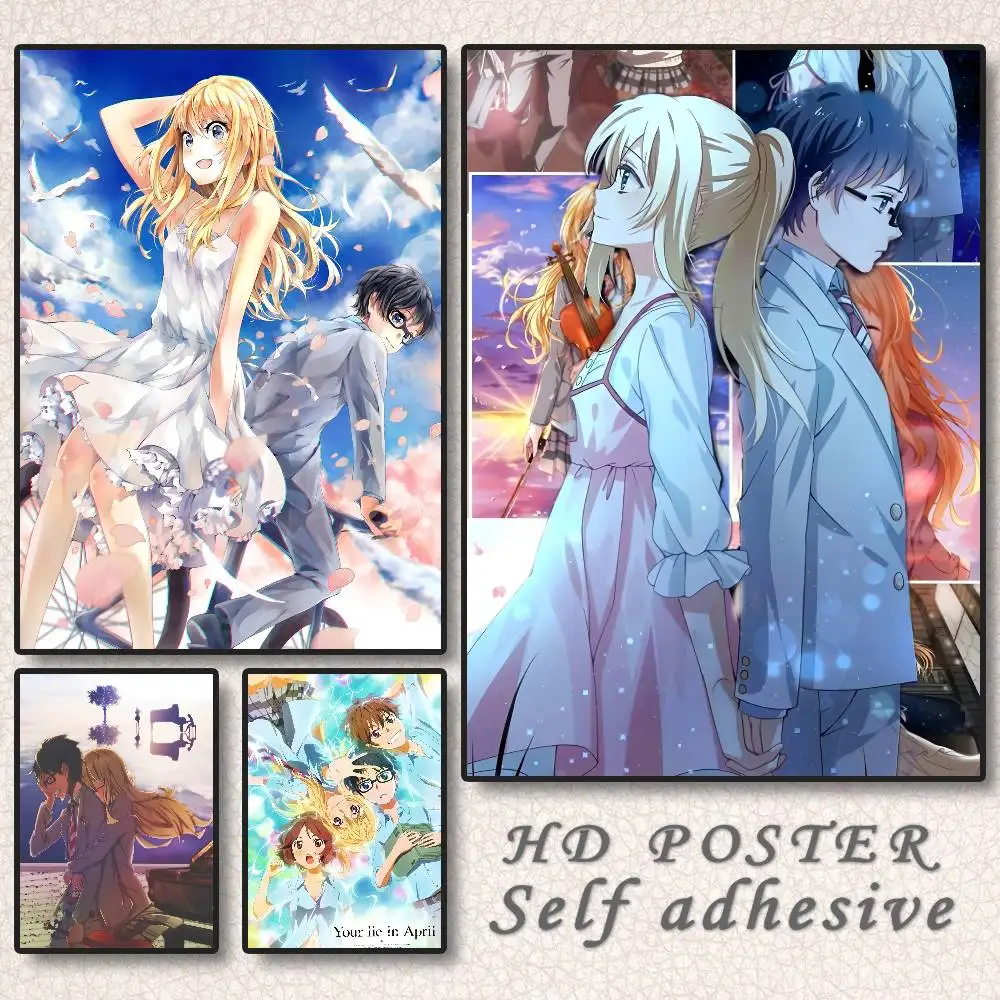 Anime Your Lie in April, Freundin, ein Poster, selbstklebende Kunst, wasserfester Papieraufkleber, Kaffeehaus, Bar, Wohnheim, Wanddekoration
