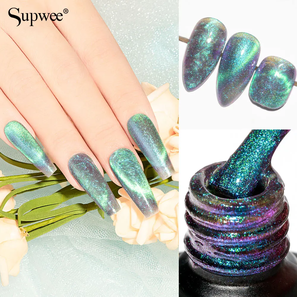 

SUPWEE 10ml Cat Magnetic Gel 9D Rainbow Shell Thread Reflective Nail Polish Sparkling Glitter UV/LED Gel Varnishes Manicure Art