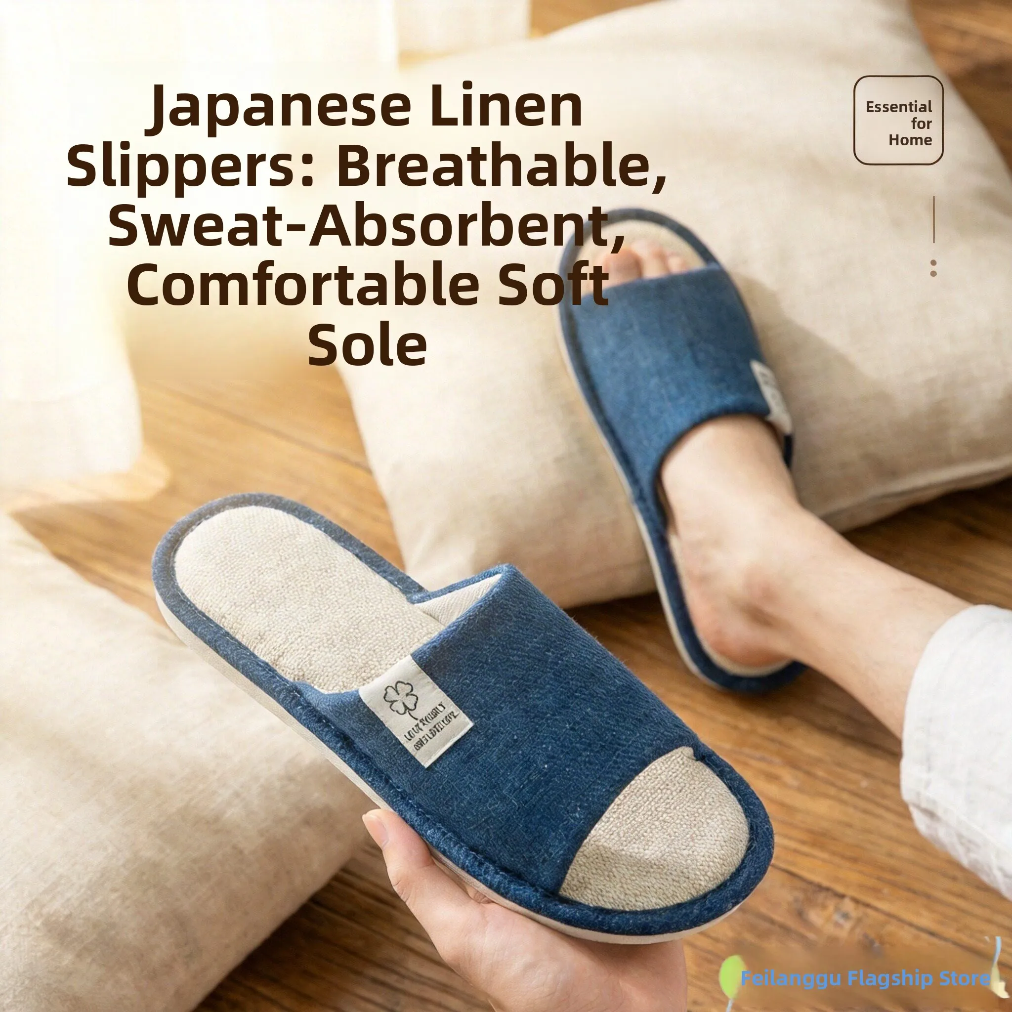 

Men's Linen Indoor Silent Cotton Linen Slippers Home Floor Anti-slip Four Seasons Universal Spring Autumn Home Use Slippers