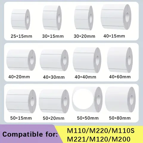1 Roll White Self-Adhesive Square Stickers, 40x30mm, Compatible with M110/M200/M120/M220/EP210/P50/DETONG, Perfect for Clothing