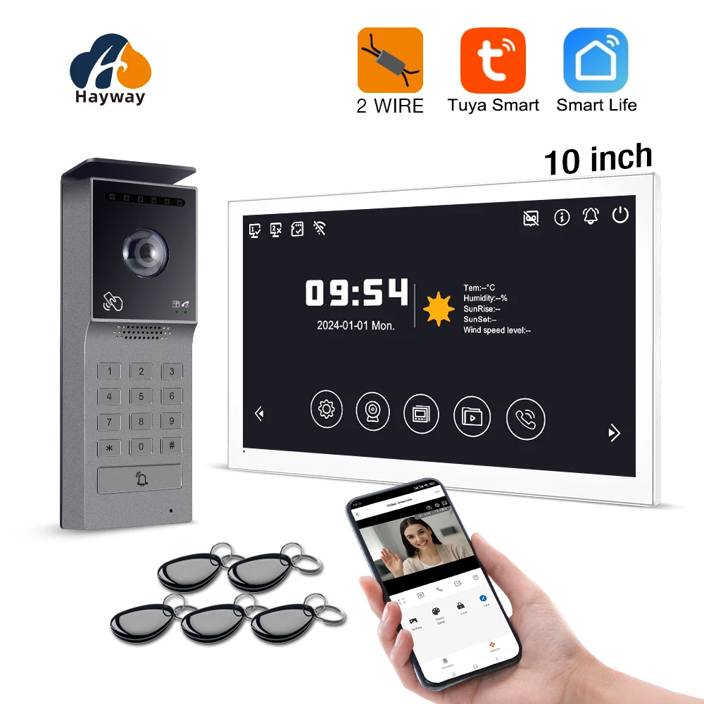 2 Wires IP Video Intercom System Video Door Phone doorbell with 1080p Camera IC Card and password unlock Tuya Smart Life APP