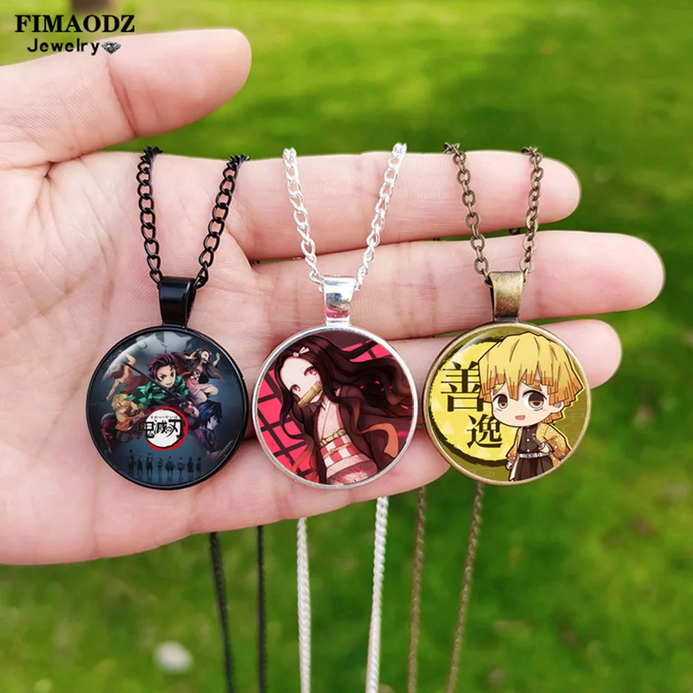 Anime Demon Slayer Necklace Glass Cabochon Pendant Fashion Anime Figure Jewelry Gift