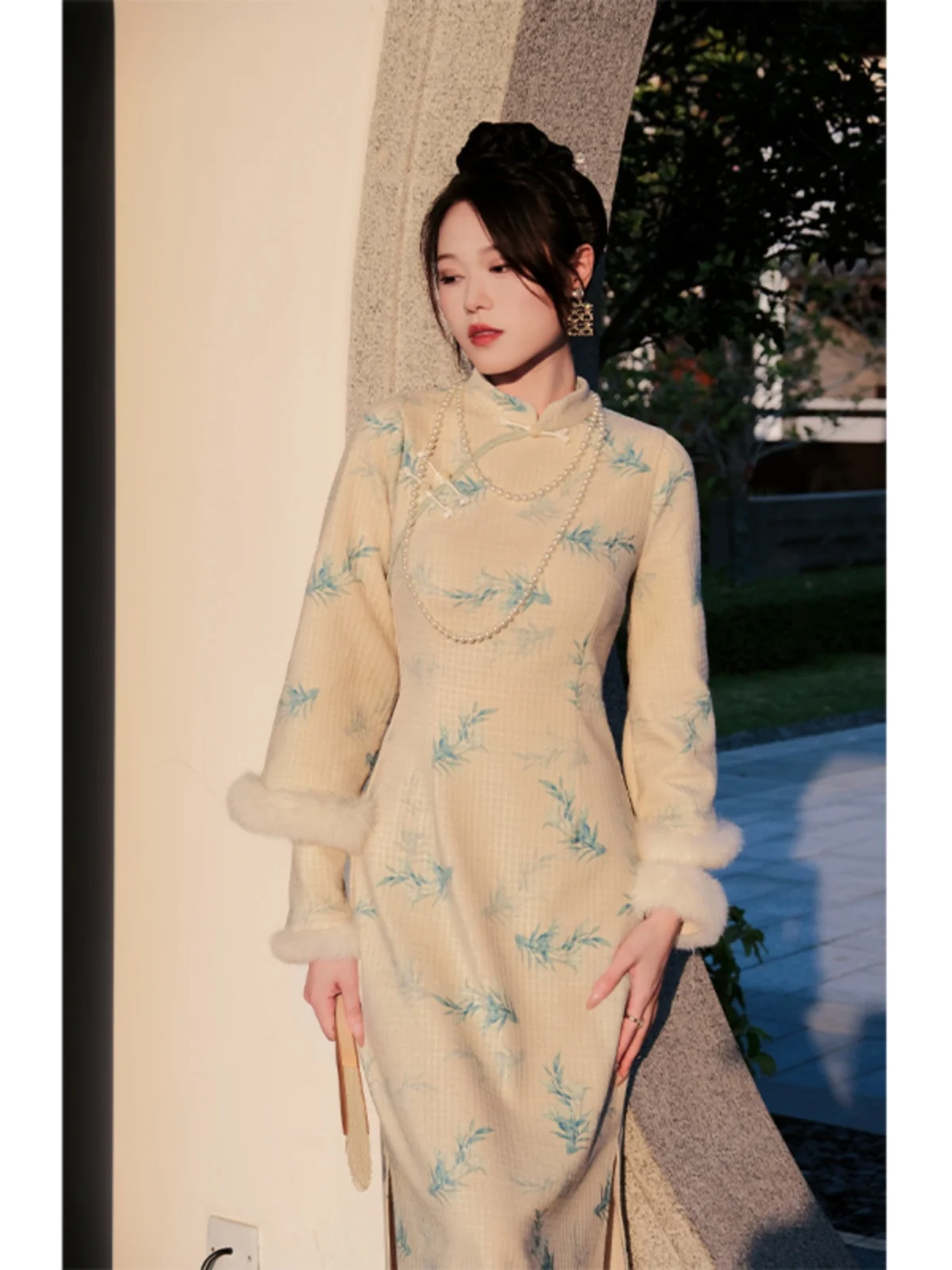 

Новое китайское платье-ципао «Олень и розы» для похудения, винтажное, в национальном стиле, нежное, для вечерних выходов, длинное, стройнящее фигуру