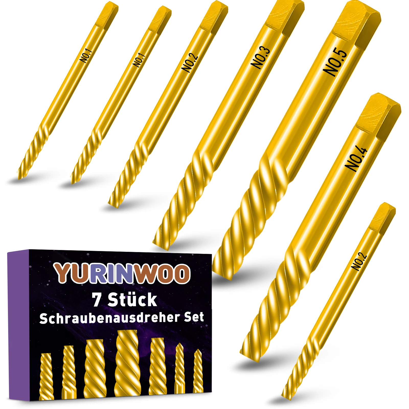 

7-Piece Coarse-Thread Broken Screw Extractor Set, Broken Screw Removal Tool with Reverse-Thread Tap and Twist Drill Bit