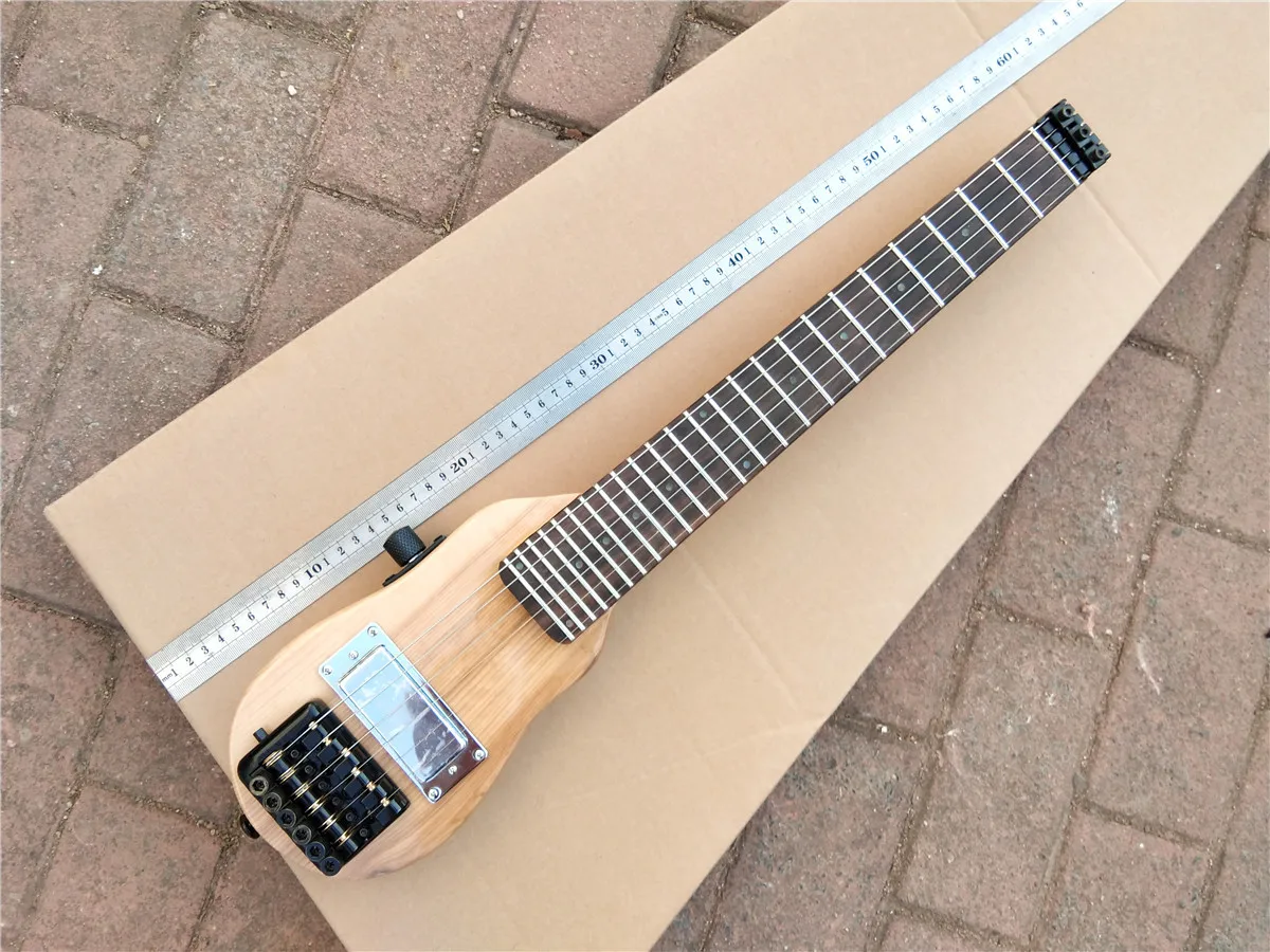 travel mini headless electric guitar scale length for 490mm natural color and wine red electric guitar  rosewood fingerboard