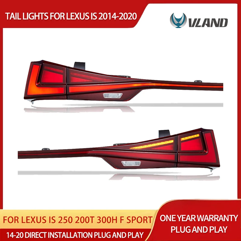 Vland LED Tail Lights for IS 250 / 200t / 300h F Sport 2014-2020, Unique Design Rear Lamps, Sequential Turn Signal, Plug-a