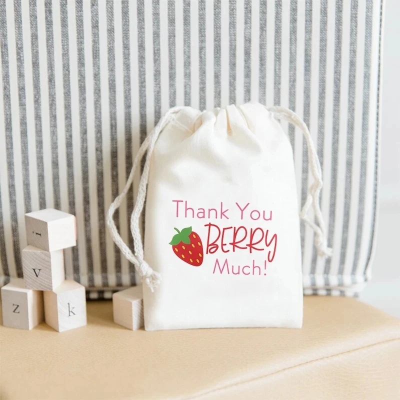 20pcs Thank You Berry Much gift Bags kid boy girl Strawberry Sweet Fruit themed First 1st 2nd 3rd Birthday party Decoration sign