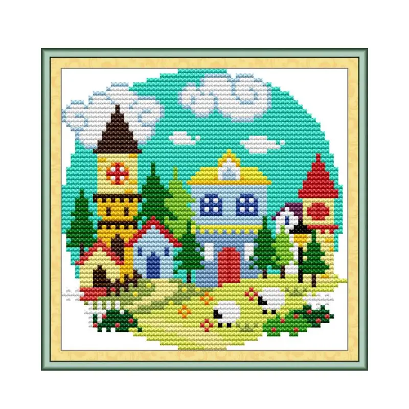 Joy Sunday Count Cross Stitch Kits DIY Four Seasons Village Pattern Sewing Kit Aida 14CT 11CT DMC Thread Embroidery Set Decor