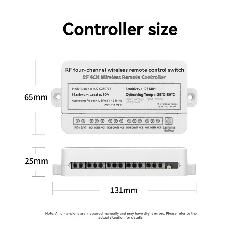 ABMF-RF Modul Penerima Relay 4CH yang Dikendalikan Radio 433Mhz Saklar Kontrol Jarak Jauh Nirkabel Universal DC12V-36V Untuk Garasi Untuk Gerbang