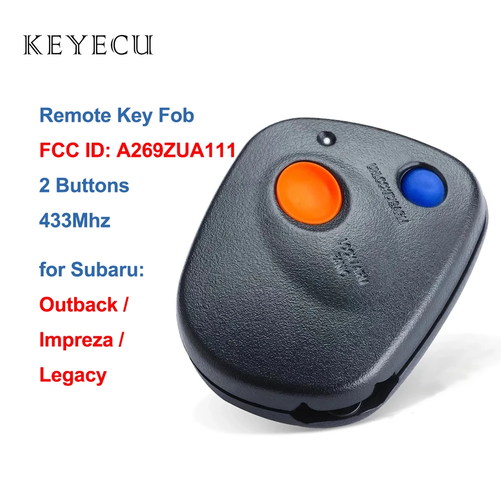 Remote Car Key Fob 2 Buttons 433Mhz for Subaru Legacy Impreza Outback 1999 2000 2001 2002 2003 2004 FCC ID: A269ZUA111