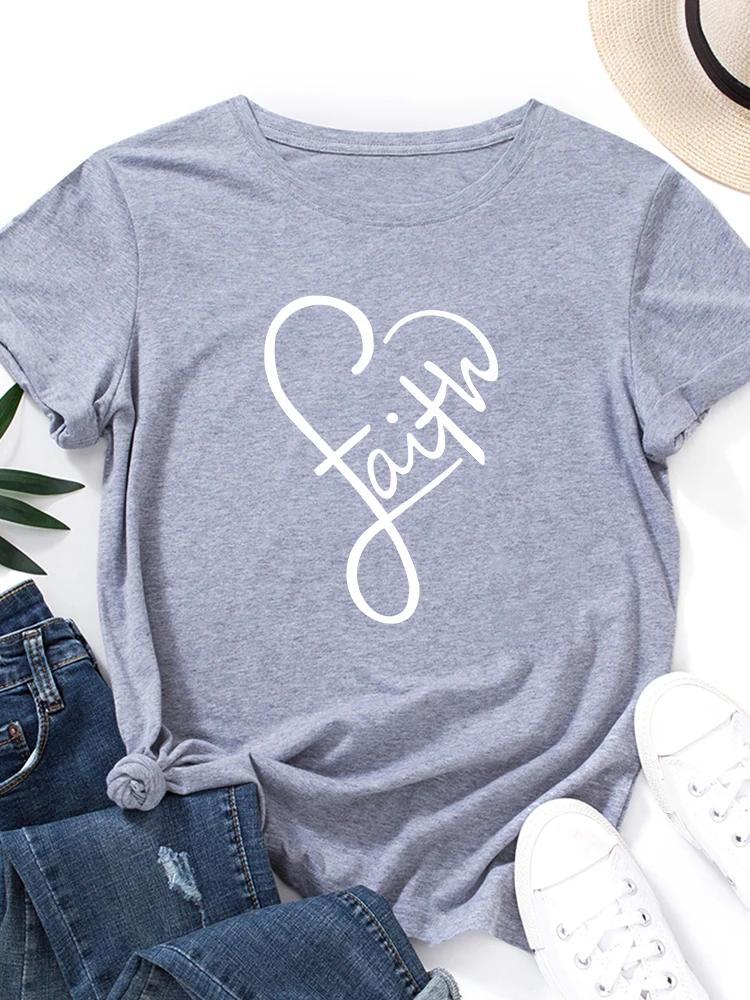 Women's Cotton T-shirt Short Sleeve round Neck Printed Loose Fit Summer Thin Style Street Fashion Letter Design Holiday Mood