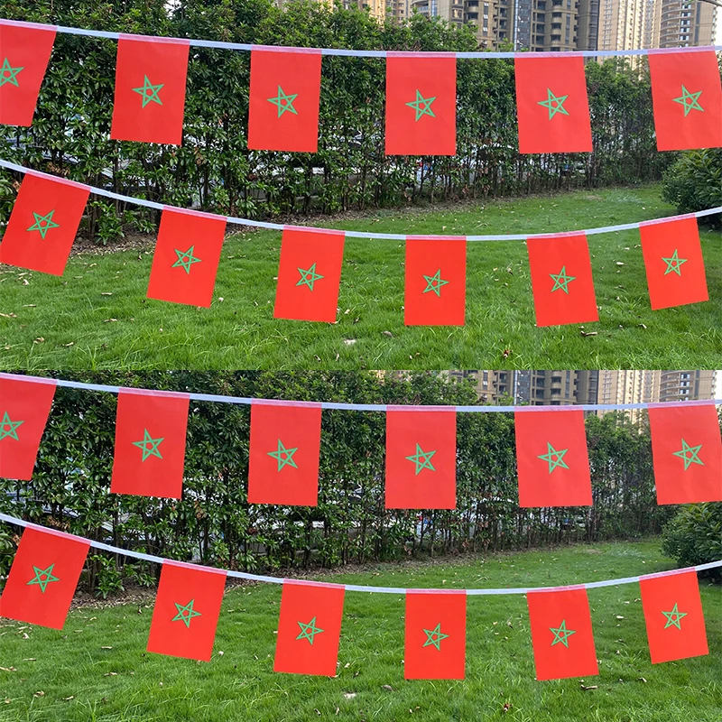 Aerlxemrbrae  5.5M 20pcs/set14cmx21cm  Morocco  String Flag   Morocco  Hanging Mini Flag  Window Flag