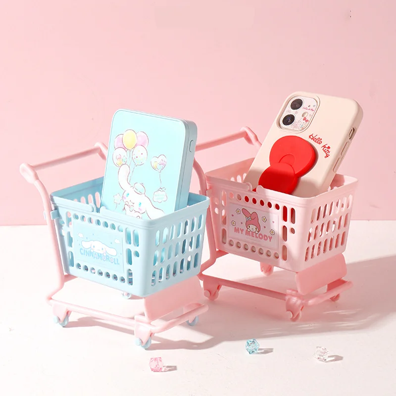 Sanrio Hello Kitty Mini Cart Storage Box Cartoon Cinnamoroll Kuromi Melody Desktop Decoration Clutter Storage Box Genuine